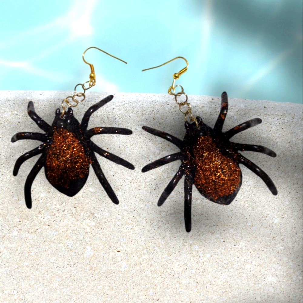 Black and Orange Spider Earrings